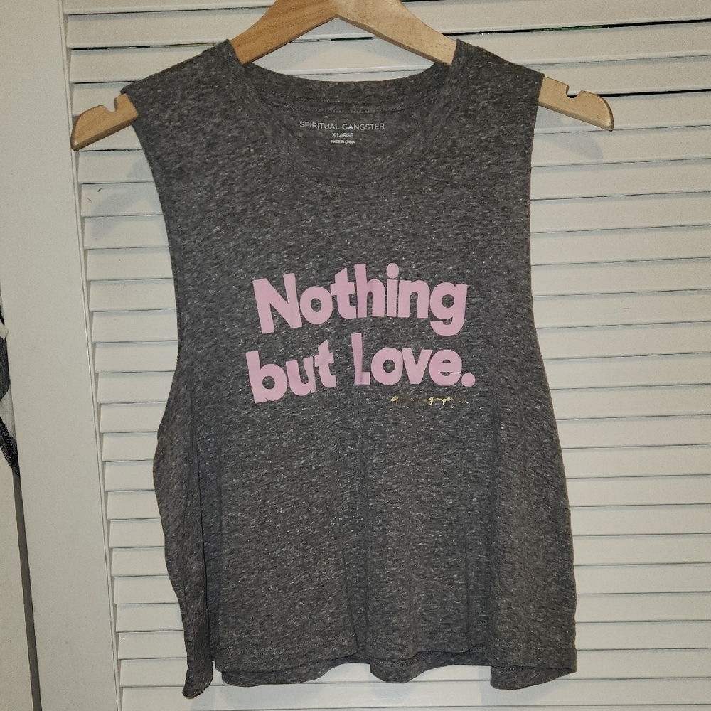 Spiritual Gangster Gray Pink Muscle Tee Crop